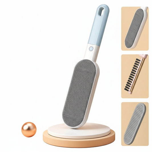Nestora double-sided pet hair remover brush on white background