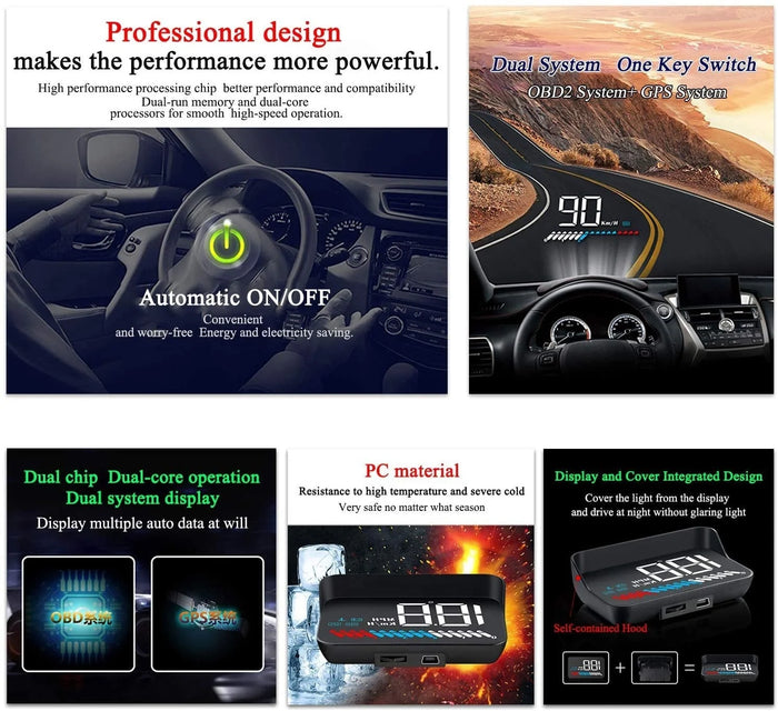 Nestora Vehicle HUD Head-Up Display – Car Speed GPS OBD2 Windshield Projector